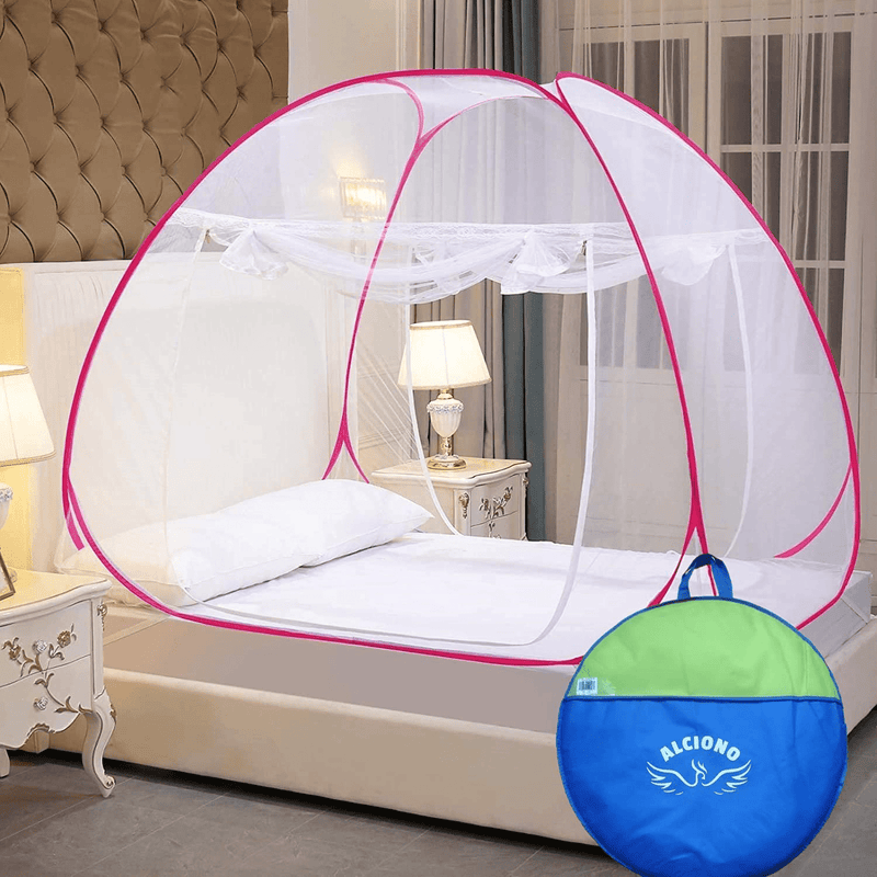 ALCIONO Pop-Up Double Bed Mosquito Net Tent for Beds Folding Polyester, Double Bed King Size (200X200X145 Cm) - Pink Sporting Goods > Outdoor Recreation > Camping & Hiking > Mosquito Nets & Insect Screens ALCIONO   