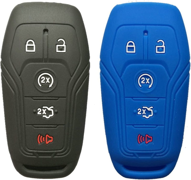 Alegender Qty(2) Silicone Smart Key Fob Cover Case Protector Jacket Accessories for 2016 2017 Ford Fusion Mustang F150 Lincoln MKZ MKC MKX Keyless Entry Smart Remote 5 Buttons Sporting Goods > Outdoor Recreation > Winter Sports & Activities Alegender Black Blue  