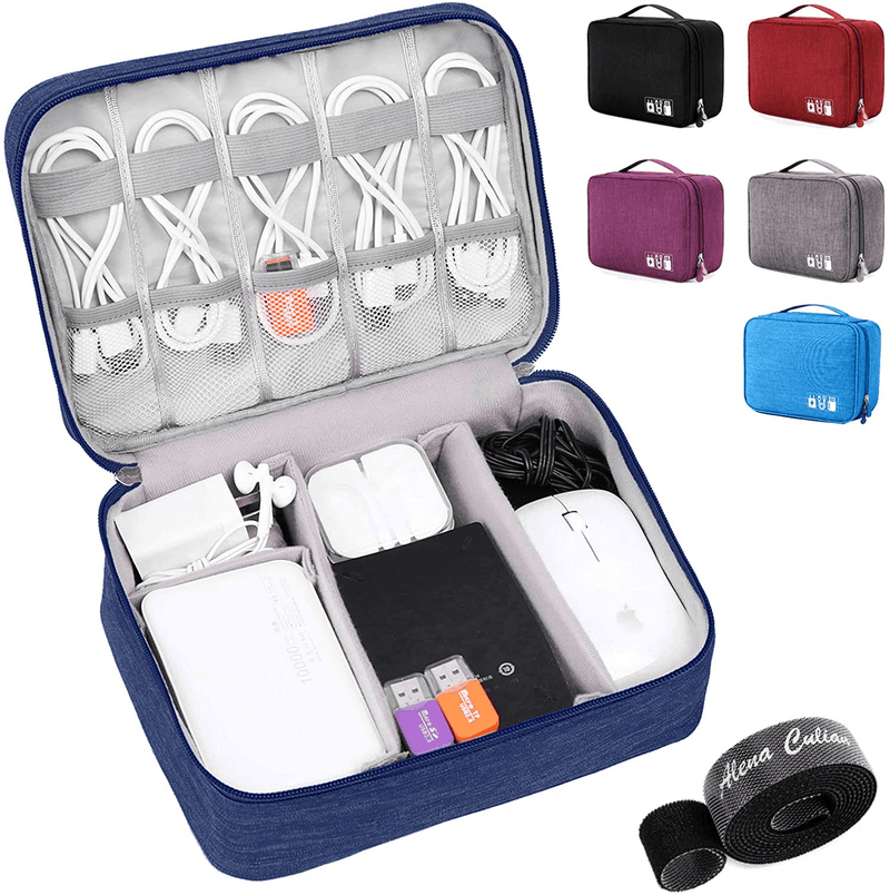 Alena Culian Electronic Organizer Travel Universal Cable Organizer Electronics Accessories Cases for Cable, Charger, Phone, USB, SD Card Electronics > Electronics Accessories > Adapters Alena Culian Double Layer Navy  