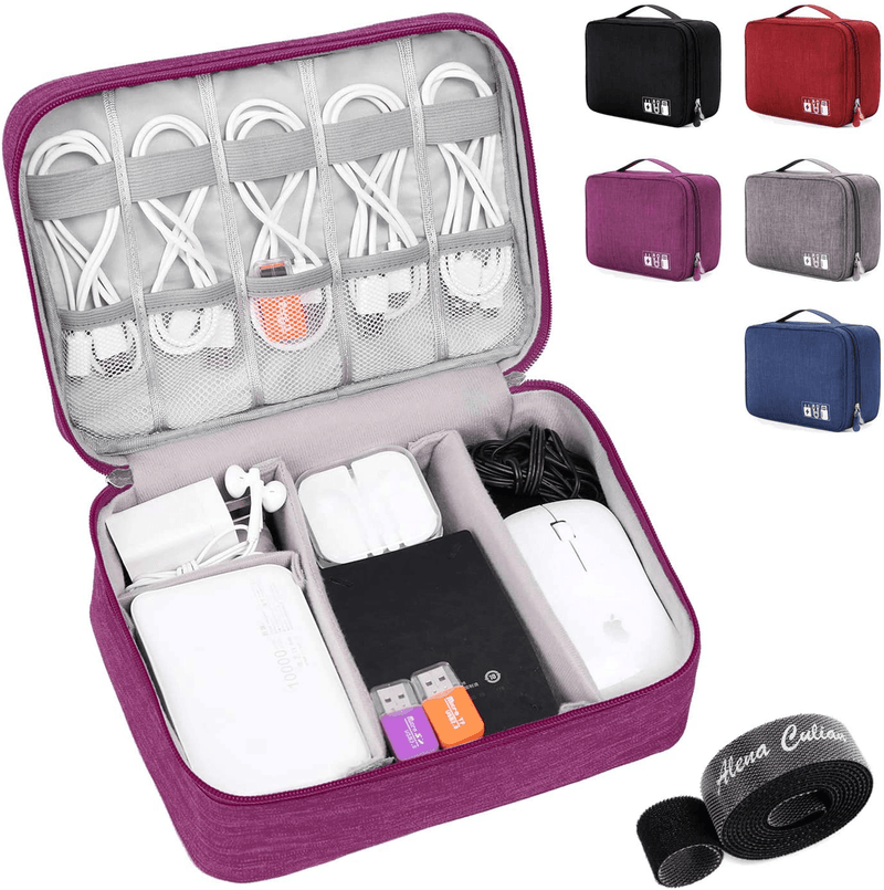 Alena Culian Electronic Organizer Travel Universal Cable Organizer Electronics Accessories Cases for Cable, Charger, Phone, USB, SD Card Electronics > Electronics Accessories > Adapters Alena Culian Double Layer Purple  