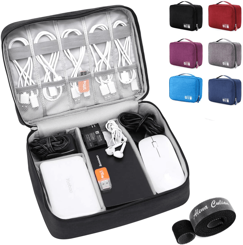 Alena Culian Electronic Organizer Travel Universal Cable Organizer Electronics Accessories Cases for Cable, Charger, Phone, USB, SD Card Electronics > Electronics Accessories > Adapters Alena Culian Double Layer Black  
