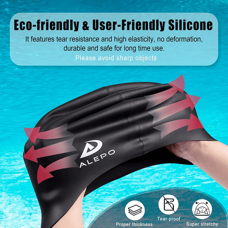 Alepo Extra Large Swim Cap for Women Men, Durable Silicone Swimming Hat with Ear Protection, Unisex Adults Bath Swimming Caps for Long Thick Curly Hair & Dreadlocks Braids Weaves Afro Hair Sporting Goods > Outdoor Recreation > Boating & Water Sports > Swimming > Swim Caps Alepo   