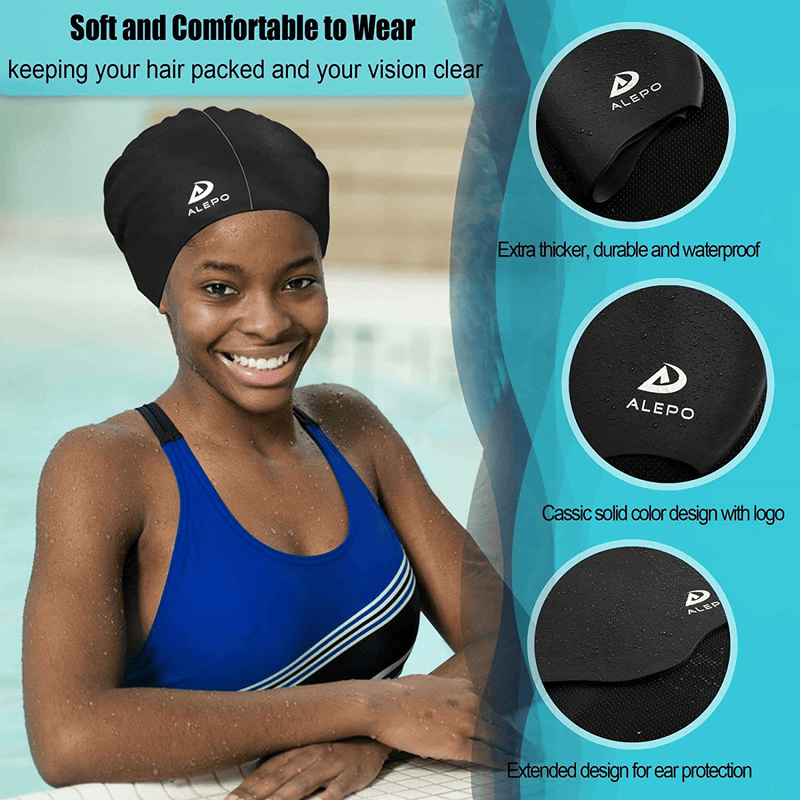 Alepo Extra Large Swim Cap for Women Men, Durable Silicone Swimming Hat with Ear Protection, Unisex Adults Bath Swimming Caps for Long Thick Curly Hair & Dreadlocks Braids Weaves Afro Hair Sporting Goods > Outdoor Recreation > Boating & Water Sports > Swimming > Swim Caps Alepo   