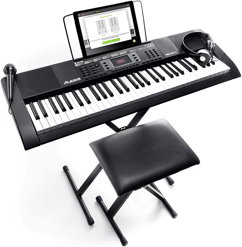 Alesis Melody 61 MKII - 61 Key Music Keyboard / Digital Piano with Built-In Speakers, Headphones, Microphone, Piano Stand, Music Rest and Stool  Alesis Melody 61  