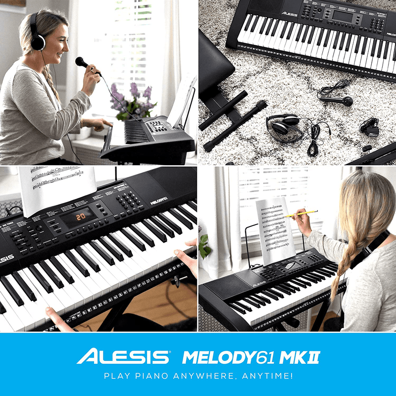 Alesis Melody 61 MKII - 61 Key Music Keyboard / Digital Piano with Built-In Speakers, Headphones, Microphone, Piano Stand, Music Rest and Stool  Alesis   