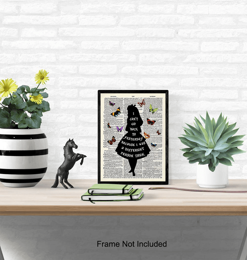 Alice in Wonderland Quote Dictionary Art Print - Upcycled Home Decor, Wall Art Poster - Unique Room Decorations for Bedroom, Office, Girls or Kids Room - Gift for Disney Fans - 8x10 Photo Unframed