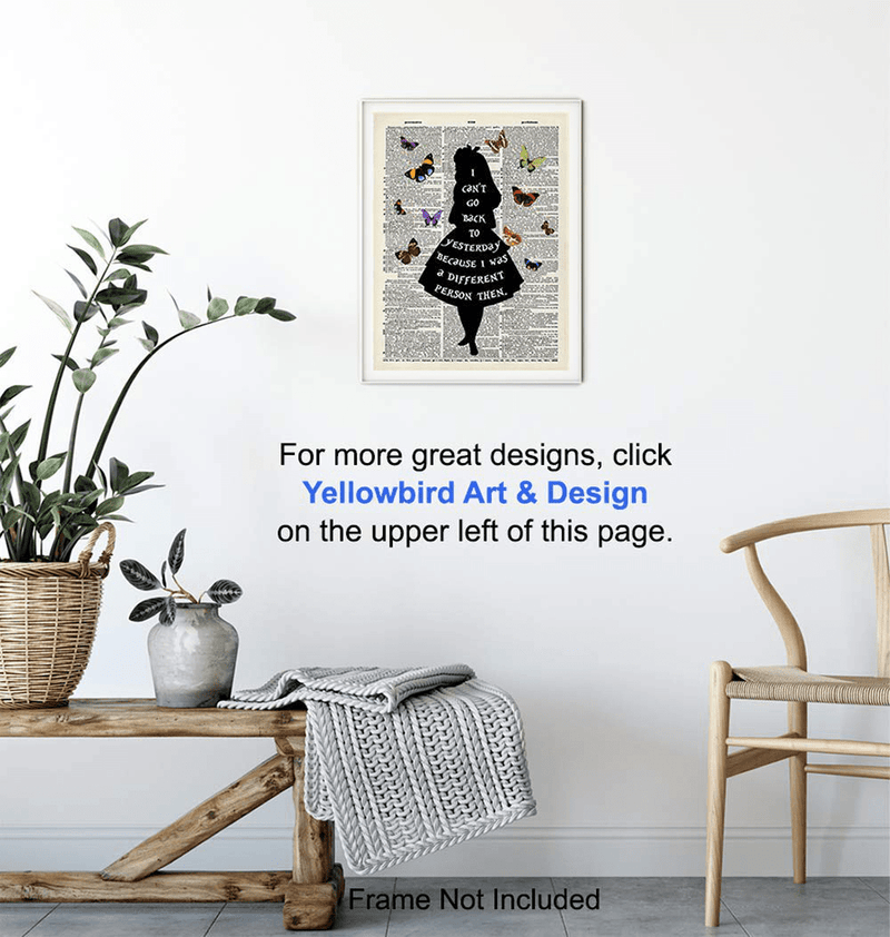 Alice in Wonderland Quote Dictionary Art Print - Upcycled Home Decor, Wall Art Poster - Unique Room Decorations for Bedroom, Office, Girls or Kids Room - Gift for Disney Fans - 8x10 Photo Unframed