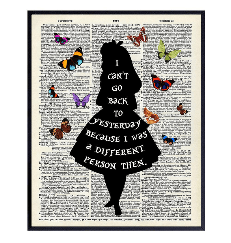 Alice in Wonderland Quote Dictionary Art Print - Upcycled Home Decor, Wall Art Poster - Unique Room Decorations for Bedroom, Office, Girls or Kids Room - Gift for Disney Fans - 8x10 Photo Unframed Home & Garden > Decor > Seasonal & Holiday Decorations Yellowbird Art & Design Default Title  