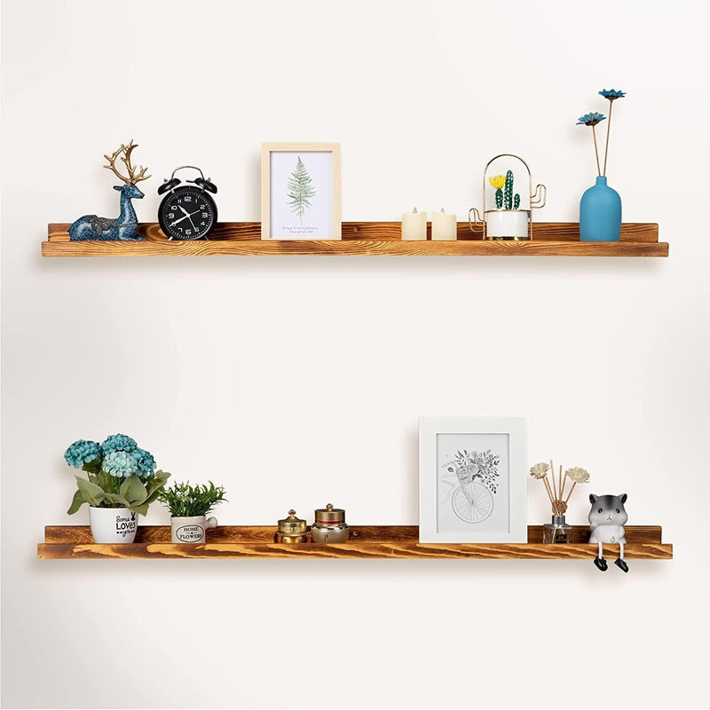 ALIMORDEN Extra Long Wall Ledge Photo Shelf 48 Inch, Set of 2 Display Pine Floating Shelves for Living Room, Bedroom, Kitchen and Office Furniture > Shelving > Wall Shelves & Ledges ALIMORDEN Burnt Walnut-set of 2  