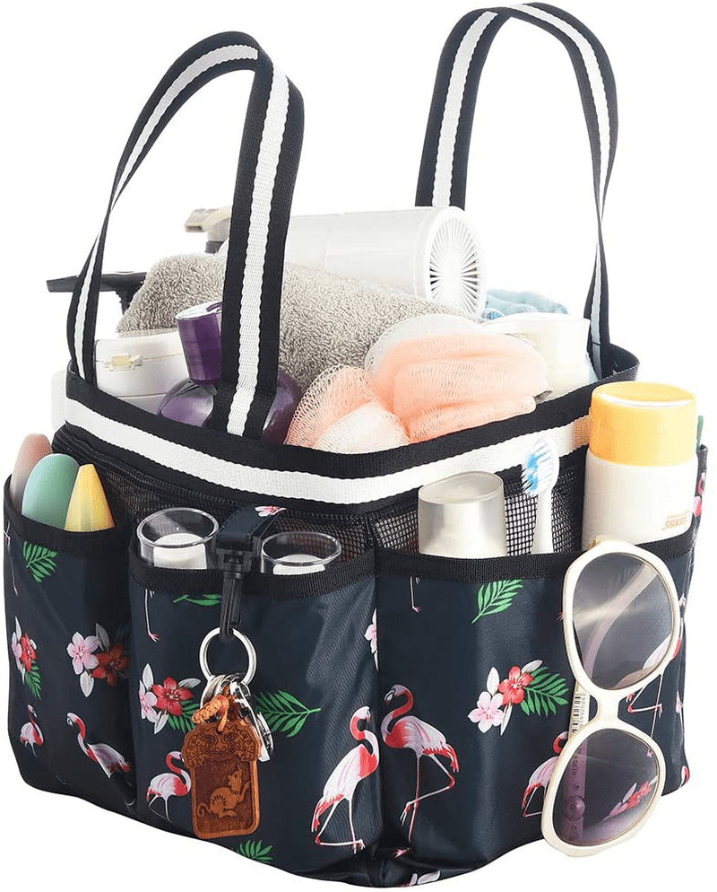 ALINK Mesh Shower Caddy Basket, Portable Travel Toiletry Bag for College Dorm Bathroom Gym - Flamingo Design