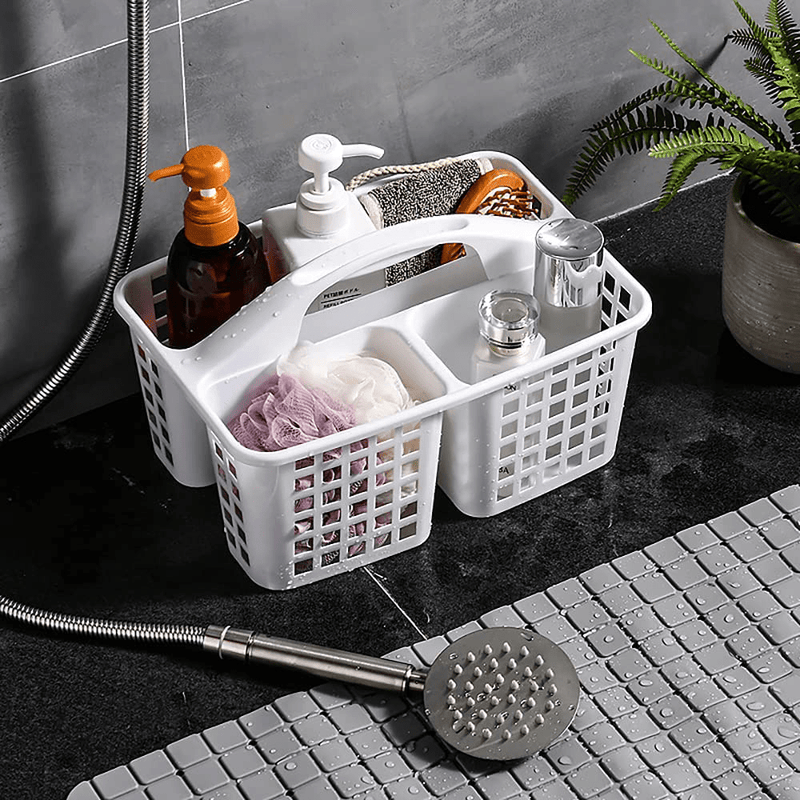 ALINK Plastic Shower Caddy Basket with Compartments, Portable Divided Cleaning Supply Storage Organizer with Handle for College Dorm Bathroom - White Sporting Goods > Outdoor Recreation > Camping & Hiking > Portable Toilets & Showers ALINK White  