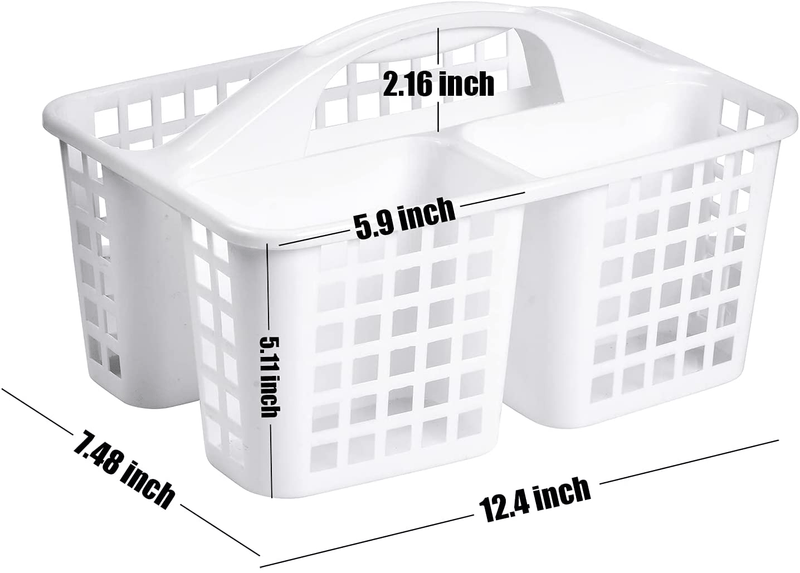 ALINK Plastic Shower Caddy Basket with Compartments, Portable Divided Cleaning Supply Storage Organizer with Handle for College Dorm Bathroom - White