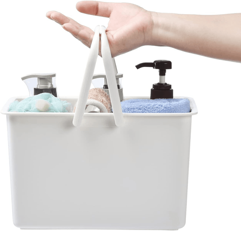 ALINK Plastic Shower Caddy Basket with Handle, Portable Storage Organizer for College Dorm, Bathroom, Kitchen - Pink Sporting Goods > Outdoor Recreation > Camping & Hiking > Portable Toilets & Showers ALINK OFFICIAL White  