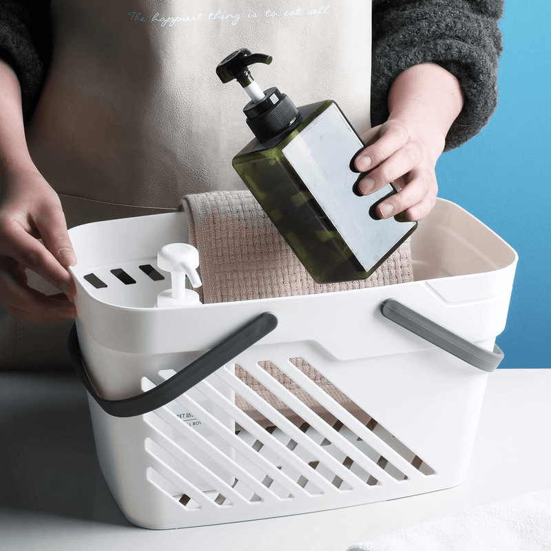 ALINK Portable Shower Caddy Basket with Handle, Plastic Storage Organzer Tote for Bathroom, College Dorm, Kitchen, Camp, Gym - White