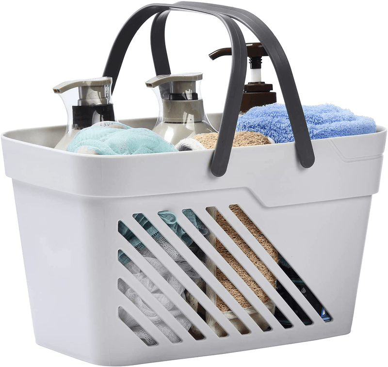 ALINK Portable Shower Caddy Basket with Handle, Plastic Storage Organzer Tote for Bathroom, College Dorm, Kitchen, Camp, Gym - White Sporting Goods > Outdoor Recreation > Camping & Hiking > Portable Toilets & Showers ALINK Gray  