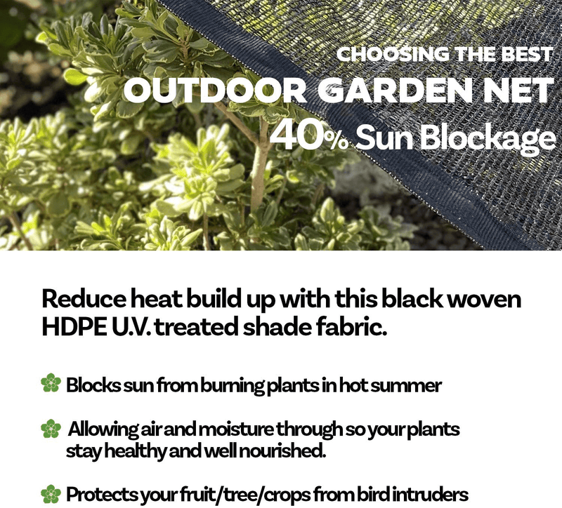 Alion Home 40% Sunblock Shade Cloth with Grommets - UV Resistant Garden Netting - Sun Shade Cover for Garden Patio Plants - Black (10' x 14')