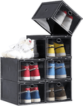 Aliscatre Shoe Box, Set of 6, Stackable Clear Plastic Shoe Box, Drop Front Shoe Box with Lids, Shoe Storage Box and Shoe Organizer Containers for Sneaker Display, Fit up to US Size 12(13.4”X 9.8”X 7.1”) Furniture > Cabinets & Storage > Armoires & Wardrobes Aliscatre Black-6-Pack  