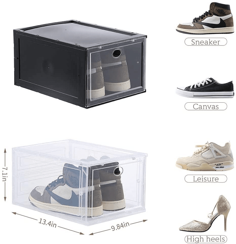 Aliscatre Shoe Box, Set of 6, Stackable Clear Plastic Shoe Box, Drop Front Shoe Box with Lids, Shoe Storage Box and Shoe Organizer Containers for Sneaker Display, Fit up to US Size 12(13.4”X 9.8”X 7.1”) Furniture > Cabinets & Storage > Armoires & Wardrobes Aliscatre   