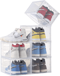 Aliscatre Shoe Box, Set of 6, Stackable Clear Plastic Shoe Box, Drop Front Shoe Box with Lids, Shoe Storage Box and Shoe Organizer Containers for Sneaker Display, Fit up to US Size 12(13.4”X 9.8”X 7.1”) Furniture > Cabinets & Storage > Armoires & Wardrobes Aliscatre Clear-6-Pack  