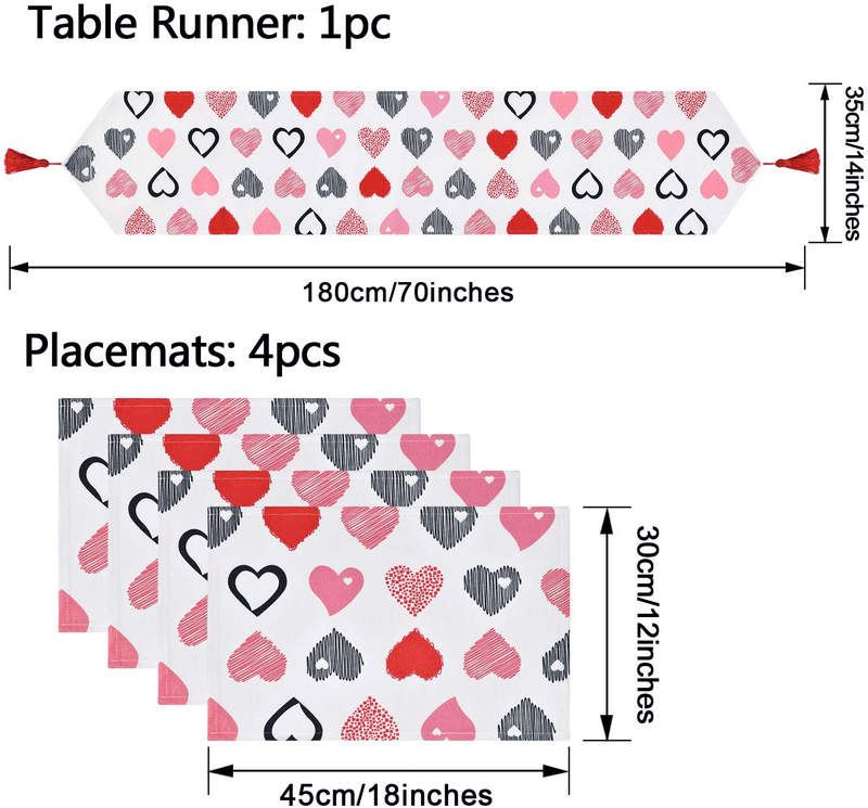 Alishomtll Valentine'S Day Table Runner with 4 Placemats Hearts Collage Table Runner Set Checkered Heart Table Mats Set for Valentine, Wedding Party, Gift, Decor Home & Garden > Decor > Seasonal & Holiday Decorations Alishomtll   