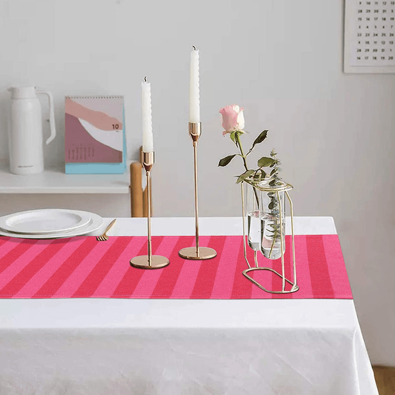 Alishomtll Valentine'S Day Table Runner with 4 Placemats, Pink Striped Table Runner Set, Love Arrow Printed Table Mats Set for Mother'S Day, Party, Gift, Decor Home & Garden > Decor > Seasonal & Holiday Decorations Alishomtll   