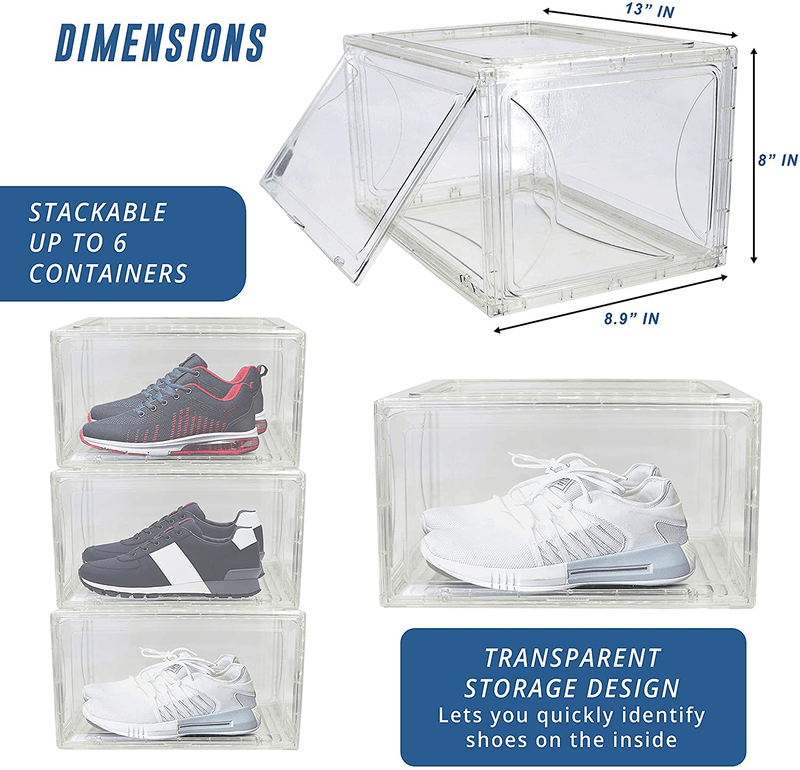 Aliwoggs Stackable Shoe Storage Boxes, Pack, Reusable Compartments for under Bed and Closet Organization, Clear and Ventilated Plastic Bins for Tennis Shoes and Sneakers