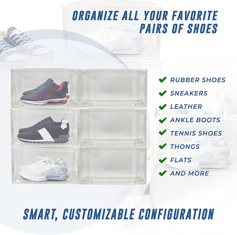 Aliwoggs Stackable Shoe Storage Boxes, Pack, Reusable Compartments for under Bed and Closet Organization, Clear and Ventilated Plastic Bins for Tennis Shoes and Sneakers Furniture > Cabinets & Storage > Armoires & Wardrobes Aliwoggs.   