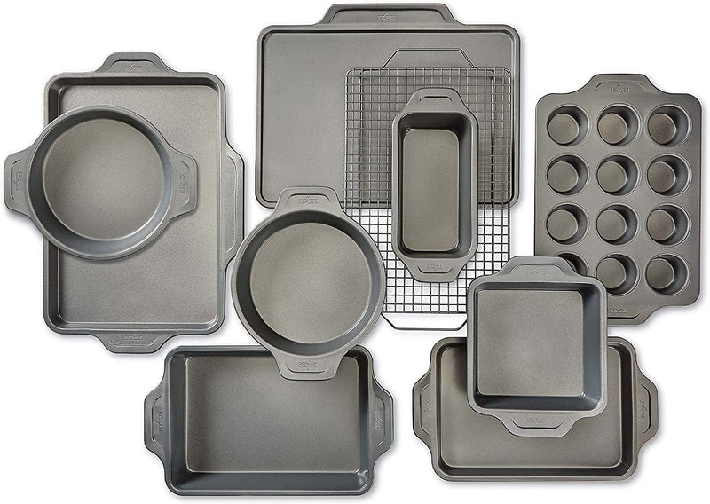 All-Clad Pro-Release Nonstick Bakeware Set Including Half Sheet, Cookie Sheet, Muffin Pan, Cooling & Baking Rack, round Cake Pan, Loaf Pan, 10 Piece, Gray Home & Garden > Kitchen & Dining > Cookware & Bakeware All-Clad 10-Piece  