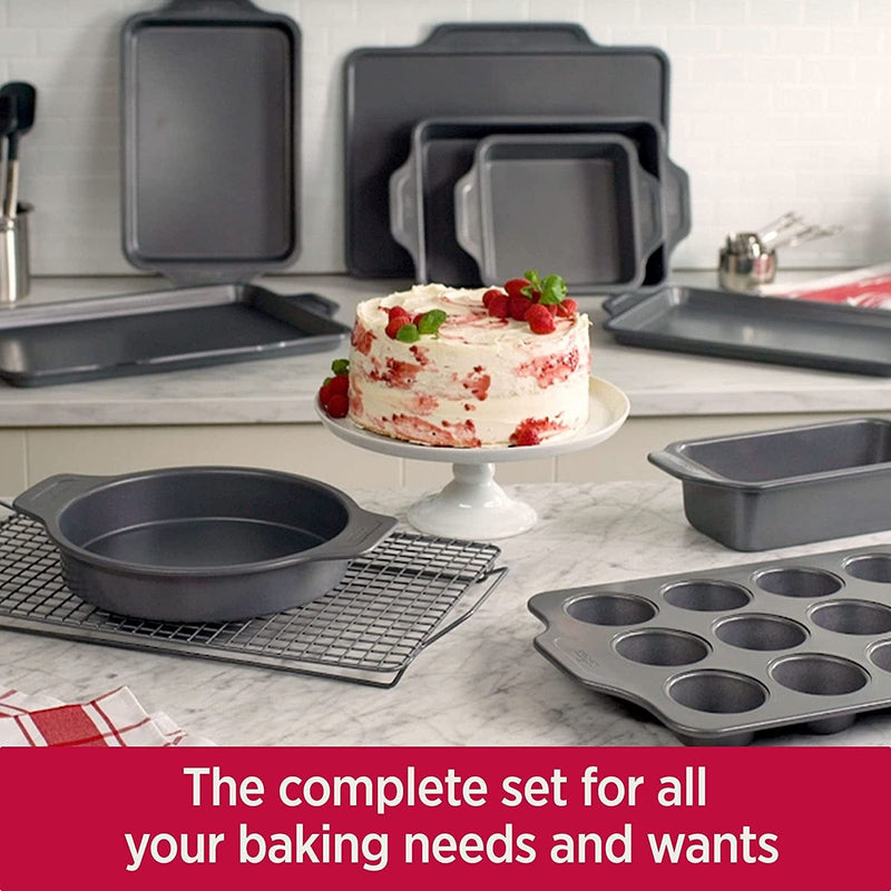 All-Clad Pro-Release Nonstick Bakeware Set Including Half Sheet, Cookie Sheet, Muffin Pan, Cooling & Baking Rack, round Cake Pan, Loaf Pan, 10 Piece, Gray Home & Garden > Kitchen & Dining > Cookware & Bakeware All-Clad   