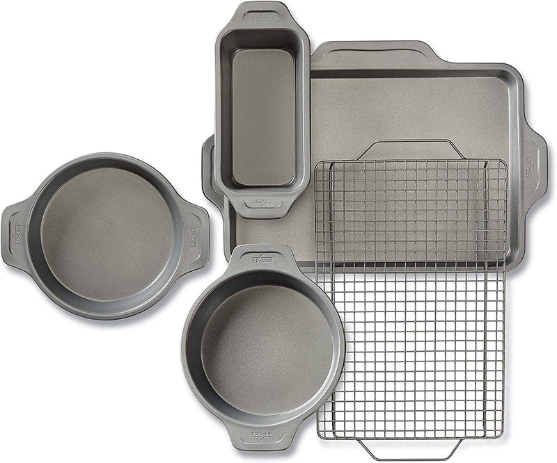 All-Clad Pro-Release Nonstick Bakeware Set Including round Cake, Loaf Pan, Cooling & Baking Rack, 5 Piece, Gray Home & Garden > Kitchen & Dining > Cookware & Bakeware All-Clad   