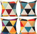 All Smiles 4-Pack Geometric Triangle Colorful Outdoor Pillow Cover Cushion 20X20 Yellow Blue Black Purple Red