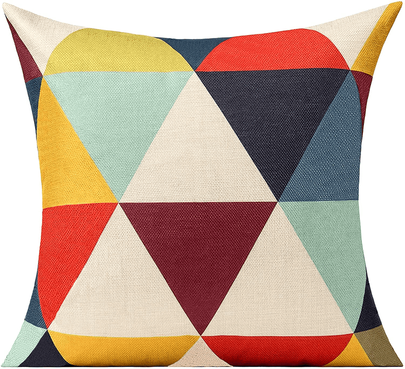 All Smiles 4-Pack Geometric Triangle Colorful Outdoor Pillow Cover Cushion 20X20 Yellow Blue Black Purple Red Home & Garden > Decor > Chair & Sofa Cushions All Smiles   