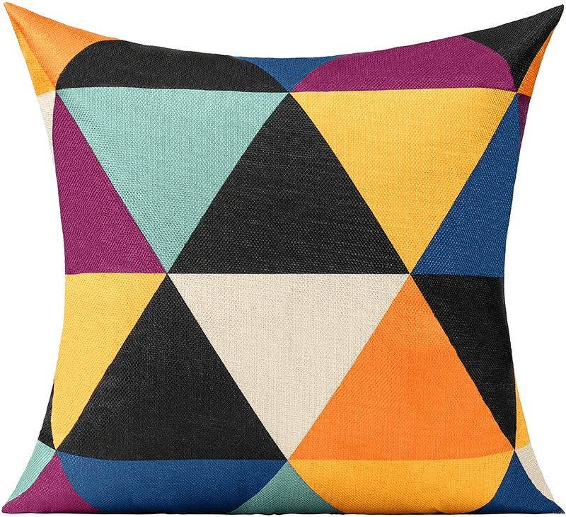 All Smiles 4-Pack Geometric Triangle Colorful Outdoor Pillow Cover Cushion 20X20 Yellow Blue Black Purple Red Home & Garden > Decor > Chair & Sofa Cushions All Smiles   