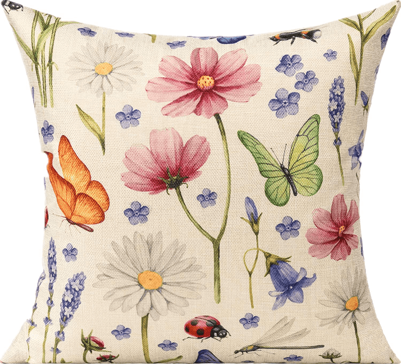 All Smiles Outdoor Patio Throw Pillow Covers Summer Spring Garden Flowers Farmhouse Décor outside Furniture Swing Seat Bench Chair Decorative Cushion Cases 18X18 Set of 4 for Deep Seat Bed Couch Sofa Home & Garden > Decor > Chair & Sofa Cushions All Smiles   