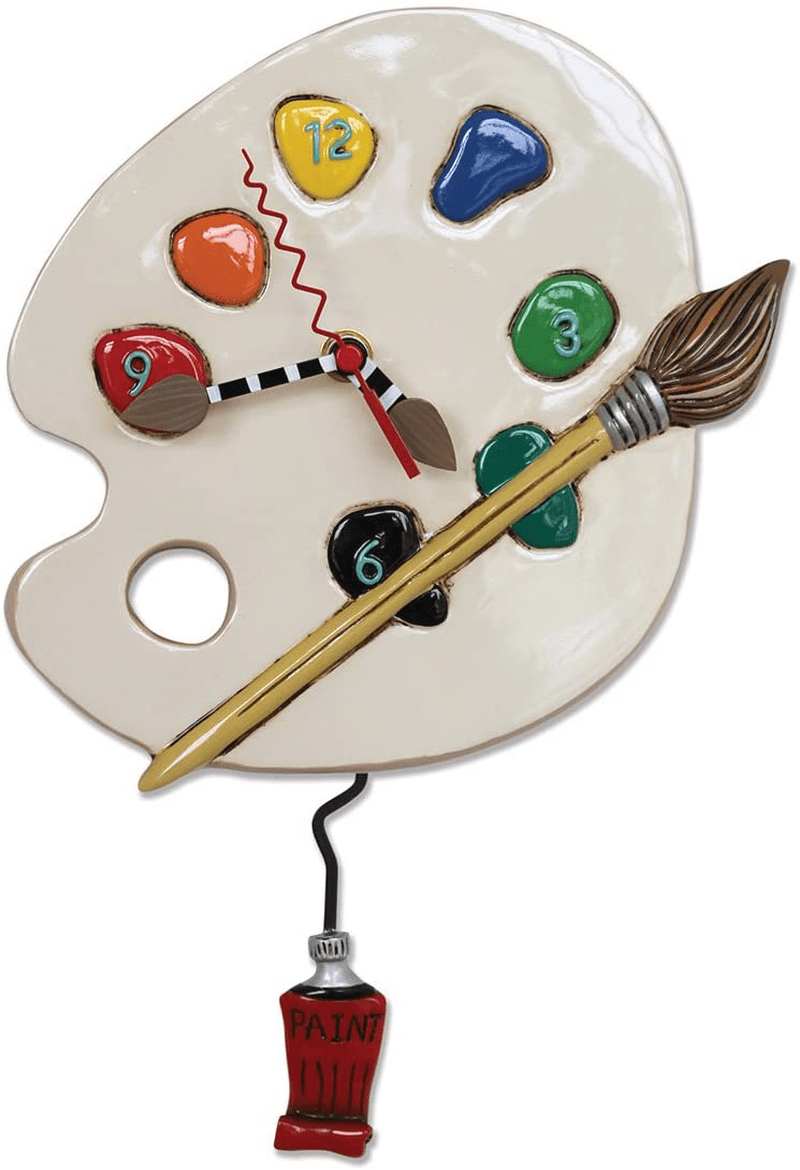 Allen Designs "Art Time" Whimsical Artist Palette Pendulum Wall Clock ,13x8.5 inches ,White, Red Home & Garden > Decor > Clocks > Wall Clocks Allen Designs   