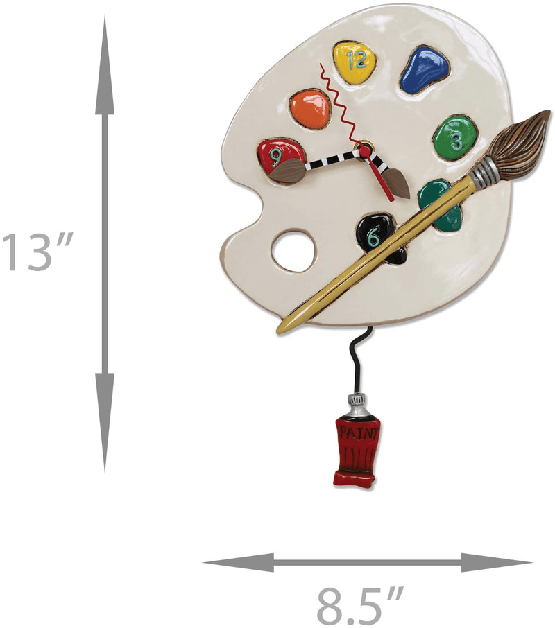 Allen Designs "Art Time" Whimsical Artist Palette Pendulum Wall Clock ,13x8.5 inches ,White, Red Home & Garden > Decor > Clocks > Wall Clocks Allen Designs   