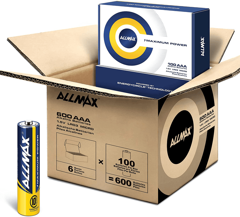 Allmax AAA Maximum Power Alkaline Batteries (100 Count Bulk Pack) – Ultra Long-Lasting Triple A Battery, 10-Year Shelf Life, Leak-Proof, Device Compatible – Powered by EnergyCircle Technology(1.5V) Electronics > Electronics Accessories > Power > Batteries Allmax Battery, USA 100 Count (Pack of 6)  
