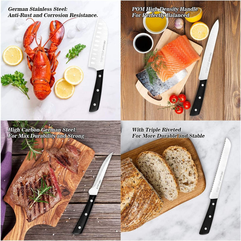 Alltripal Kitchen Knife Set with Wooden Block, 16 Pieces Knives Set with Sharpener, Premium German Stainless Steel Knife Block Set with Japanese Designed Pom Handle, Kitchen Shear & 6 Steak Knives Home & Garden > Kitchen & Dining > Kitchen Tools & Utensils > Kitchen Knives Alltripal   