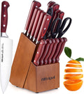 Alltripal Kitchen Knife Set with Wooden Block, 16 Pieces Knives Set with Sharpener, Premium German Stainless Steel Knife Block Set with Japanese Designed Pom Handle, Kitchen Shear & 6 Steak Knives Home & Garden > Kitchen & Dining > Kitchen Tools & Utensils > Kitchen Knives Alltripal Red  