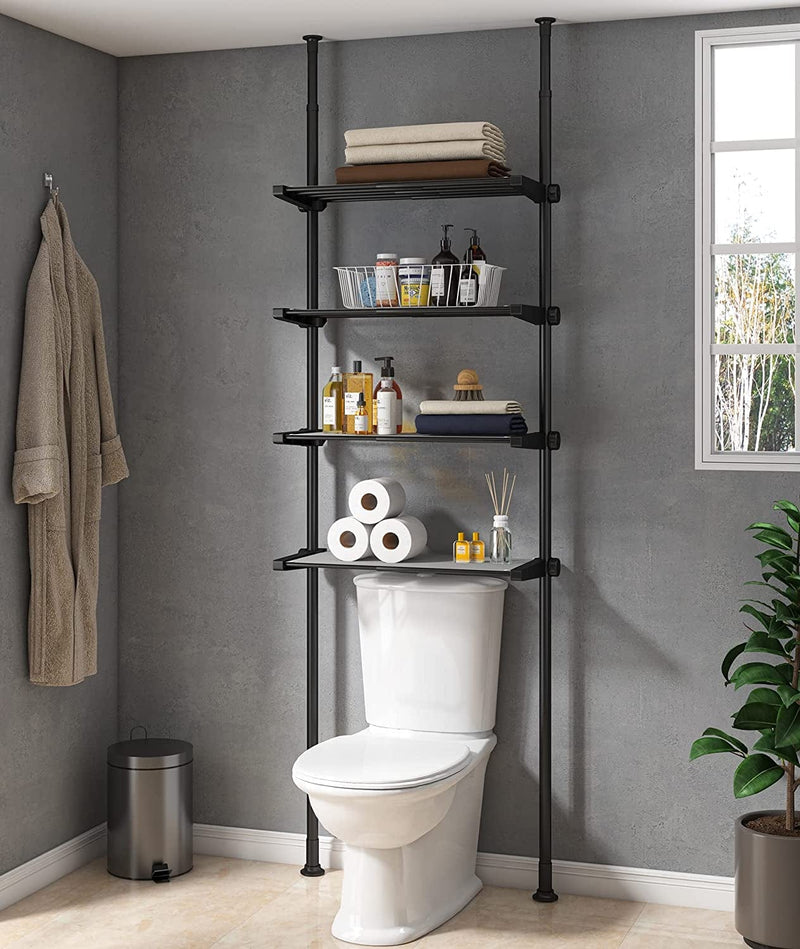 ALLZONE Bathroom Organizer, over the Toilet Storage, 4-Tier Adjustable Shelves for Small Room, Saver Space, 92 to 116 Inch Tall, Black Home & Garden > Household Supplies > Storage & Organization ALLZONE Black Pipe Shelf 