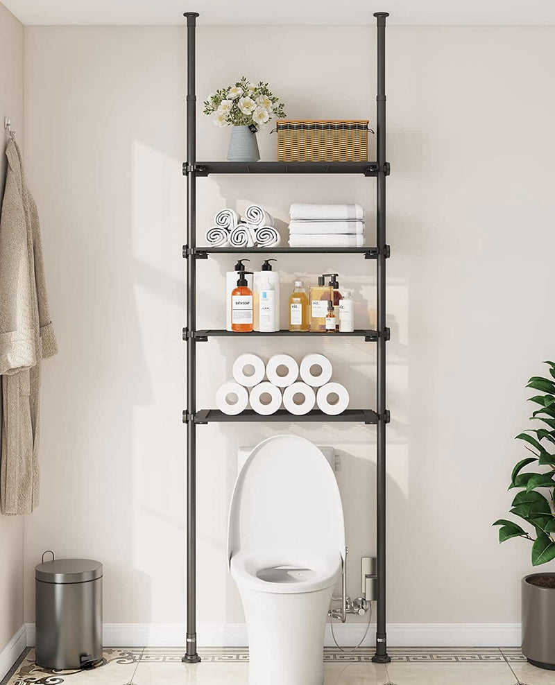 ALLZONE Bathroom Organizer, over the Toilet Storage, 4-Tier Adjustable Shelves for Small Room, Saver Space, 92 to 116 Inch Tall, Black