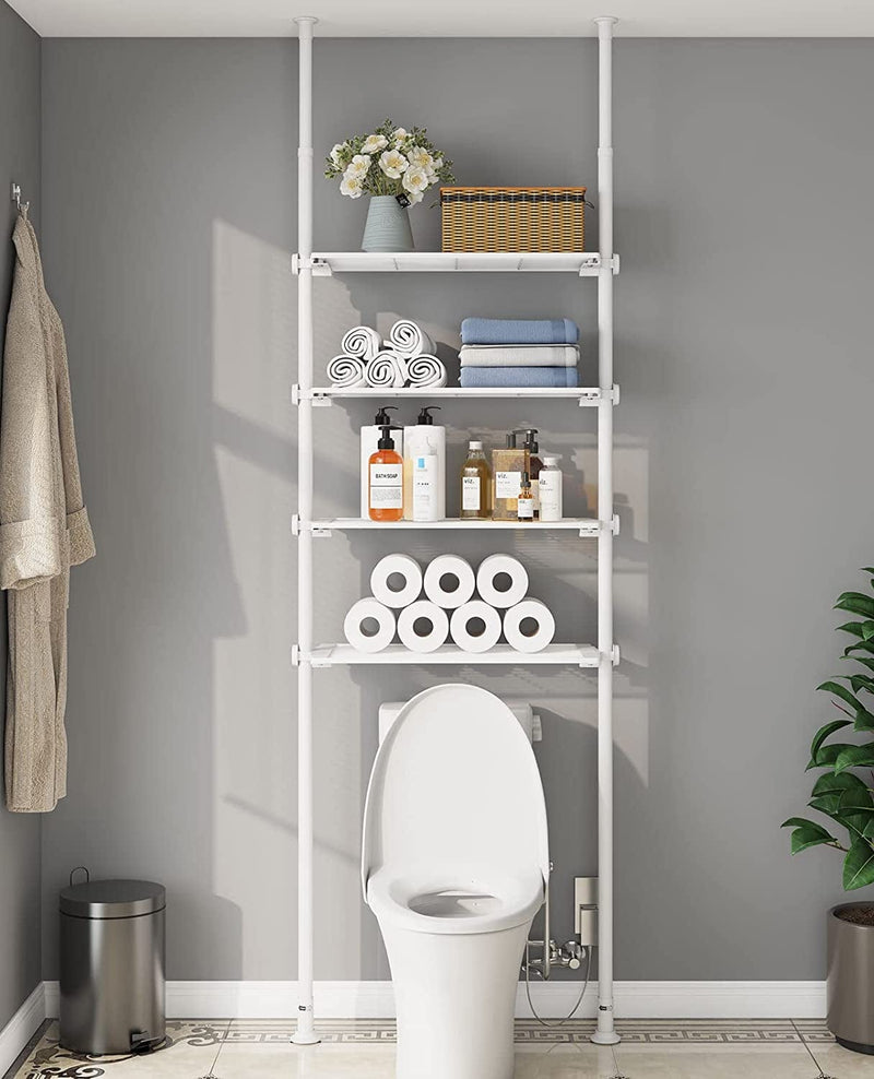 ALLZONE Bathroom Organizer, over the Toilet Storage, 4-Tier Adjustable Shelves for Small Room, Saver Space, 92 to 116 Inch Tall, Black