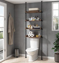 ALLZONE Bathroom Organizer, over the Toilet Storage, 4-Tier Adjustable Wood Shelves for Small Rooms, Saver Space Rack, 92 to 116 Inch Tall, Narrow Cabinet, Rustic Brown Home & Garden > Household Supplies > Storage & Organization ALLZONE Rustic Brown 4-Tier 