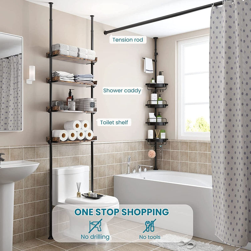 ALLZONE Bathroom Organizer, over the Toilet Storage, 4-Tier Adjustable Wood Shelves for Small Rooms, Saver Space Rack, 92 to 116 Inch Tall, Narrow Cabinet, Rustic Brown Home & Garden > Household Supplies > Storage & Organization ALLZONE   