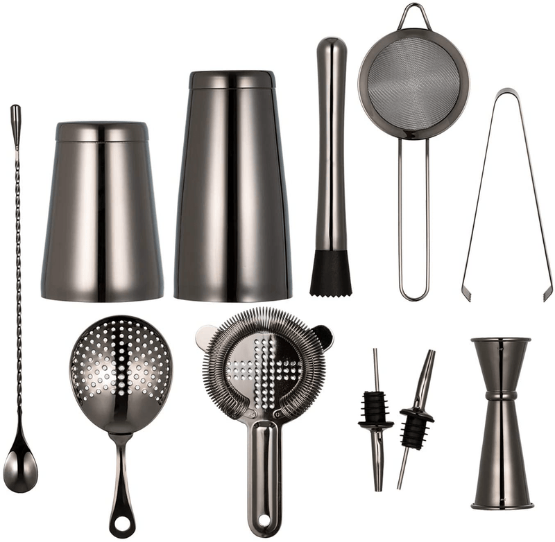 Aloono 11-piece Cocktail Shaker Bar Set: 2 Weighted Boston Shakers, Cocktail Strainer Set, Double Jigger, Cocktail Muddler and Spoon, Ice Tong and 2 Liquor Pourers - Essential Mixology Bartender Kit Home & Garden > Kitchen & Dining > Barware ALOONO   