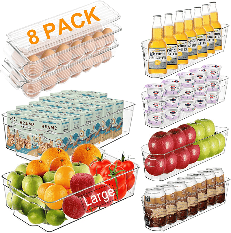 Alpacasso Fridge Organizer Storage Bins Stackable Freezer Kitchen Containers with Handles BPA Clear Organization Fridge Stackable Organizer for Cabinet Drawer and Pantry Pack of 8 Home & Garden > Kitchen & Dining > Food Storage Alpacasso   