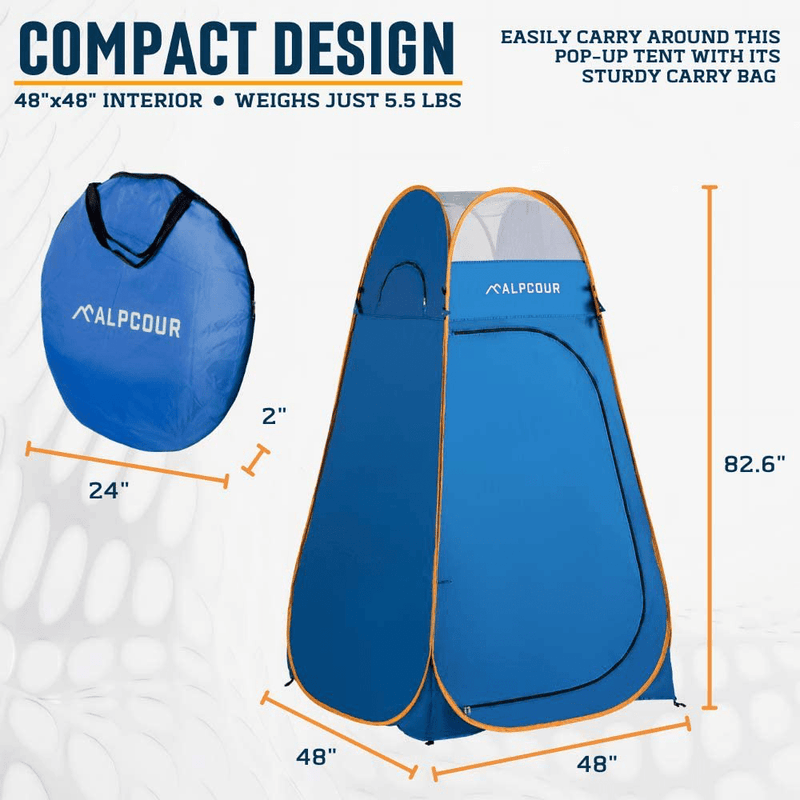 Alpcour Portable Pop up Tent – Privacy Tent for Portable Toilet, Shower and Changing Room for Camping and Outdoors – Spacious, Extra Tall and Waterproof with Utility Accessories - Sturdy and Easy Fold