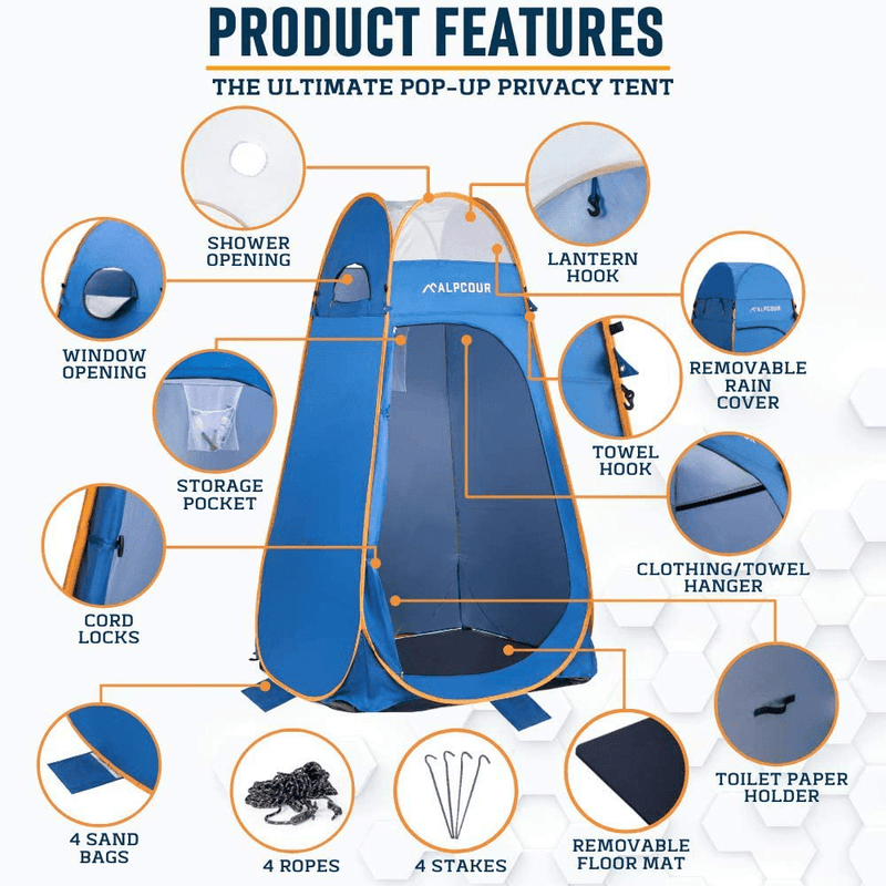 Alpcour Portable Pop up Tent – Privacy Tent for Portable Toilet, Shower and Changing Room for Camping and Outdoors – Spacious, Extra Tall and Waterproof with Utility Accessories - Sturdy and Easy Fold Sporting Goods > Outdoor Recreation > Camping & Hiking > Portable Toilets & Showers Alpcour   