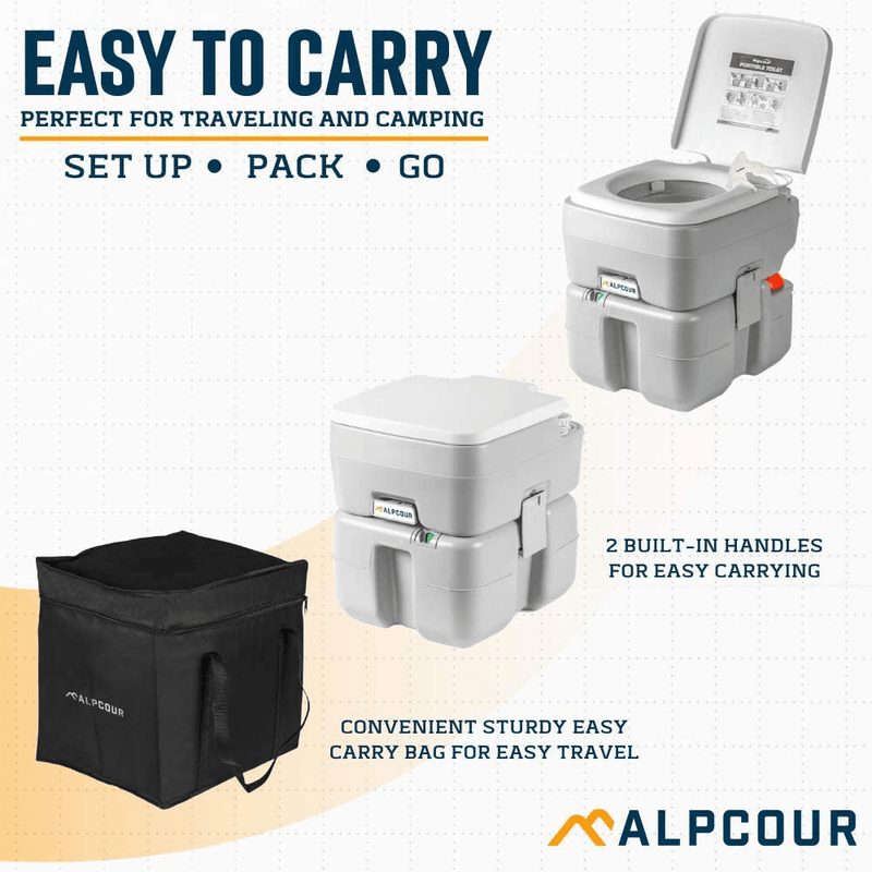 Alpcour Portable Toilet – Compact Indoor & Outdoor Commode W/Travel Bag for Camping, RV, Boat & More – Piston Pump Flush, 5.3 Gallon Waste Tank, Built-In Pour Spout & Washing Sprayer for Easy Cleaning Sporting Goods > Outdoor Recreation > Camping & Hiking > Portable Toilets & Showers Alpcour   