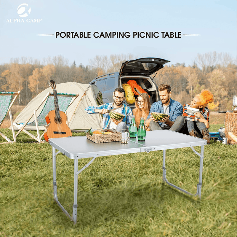 ALPHA CAMP 4Ft Folding Camping Table Aluminum Adjustable Height Picnic Table Waterproof and Rust Resistant Portable Desk with Handle Stable Durable Table for Outdoor Camp Traveling Beach,10.1Lbs Sporting Goods > Outdoor Recreation > Camping & Hiking > Camp Furniture ALPHA CAMP   